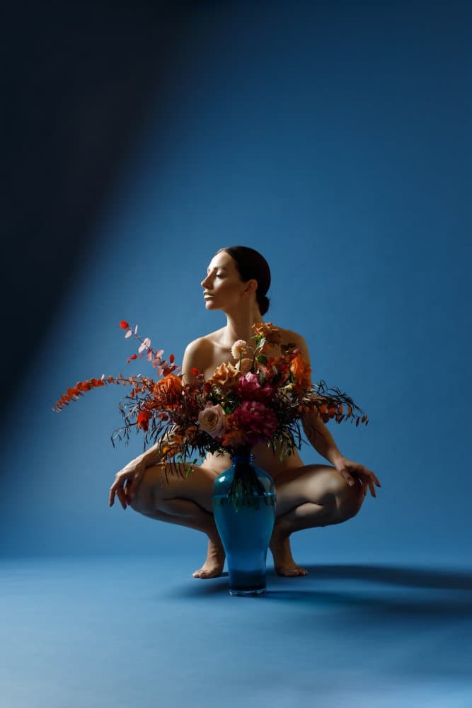 Elegant Nude With Flowers by Amalya Shandelman — canvas wall art
