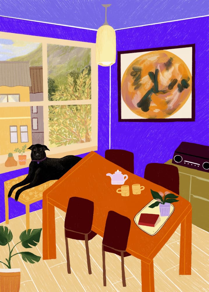Cozy Room Dog by Elsa Eleni — canvas wall art