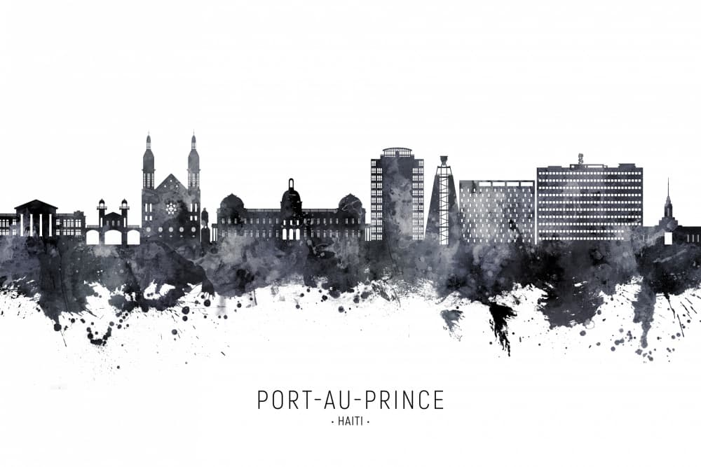 Port-au-Prince Skyline Watercolor by Michael Tompsett — canvas wall art
