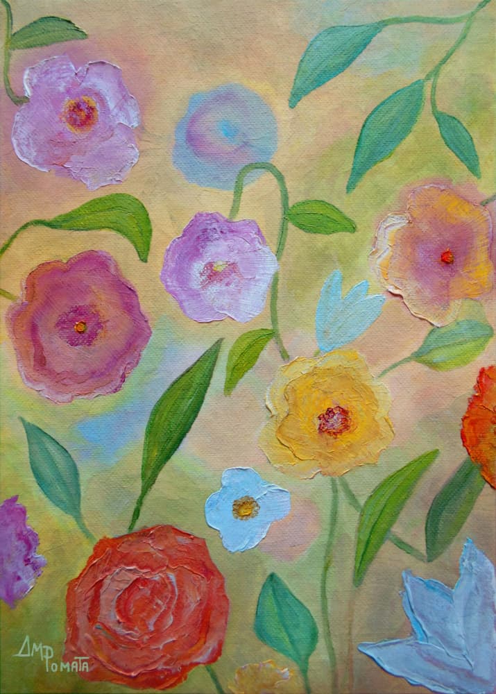 Colorful Painted Blooms by Angeles M. Pomata — canvas wall art