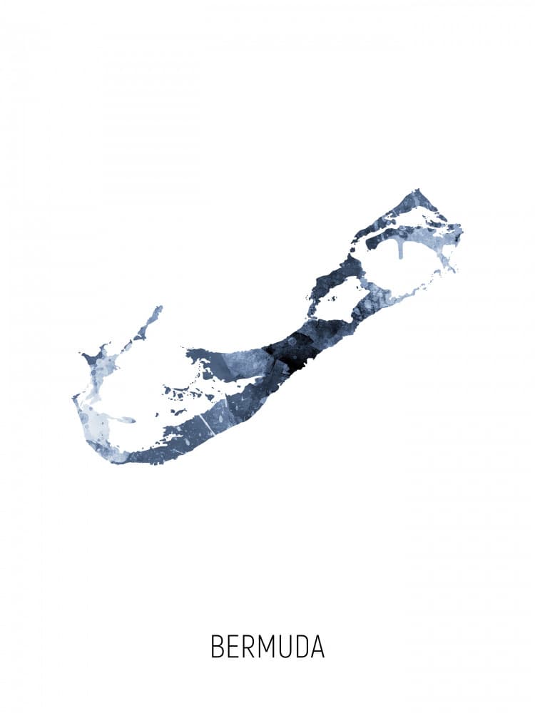 Bermuda Watercolor Map by Michael Tompsett — canvas wall art