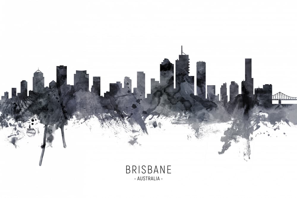 Brisbane Watercolor Skyline by Michael Tompsett — canvas wall art