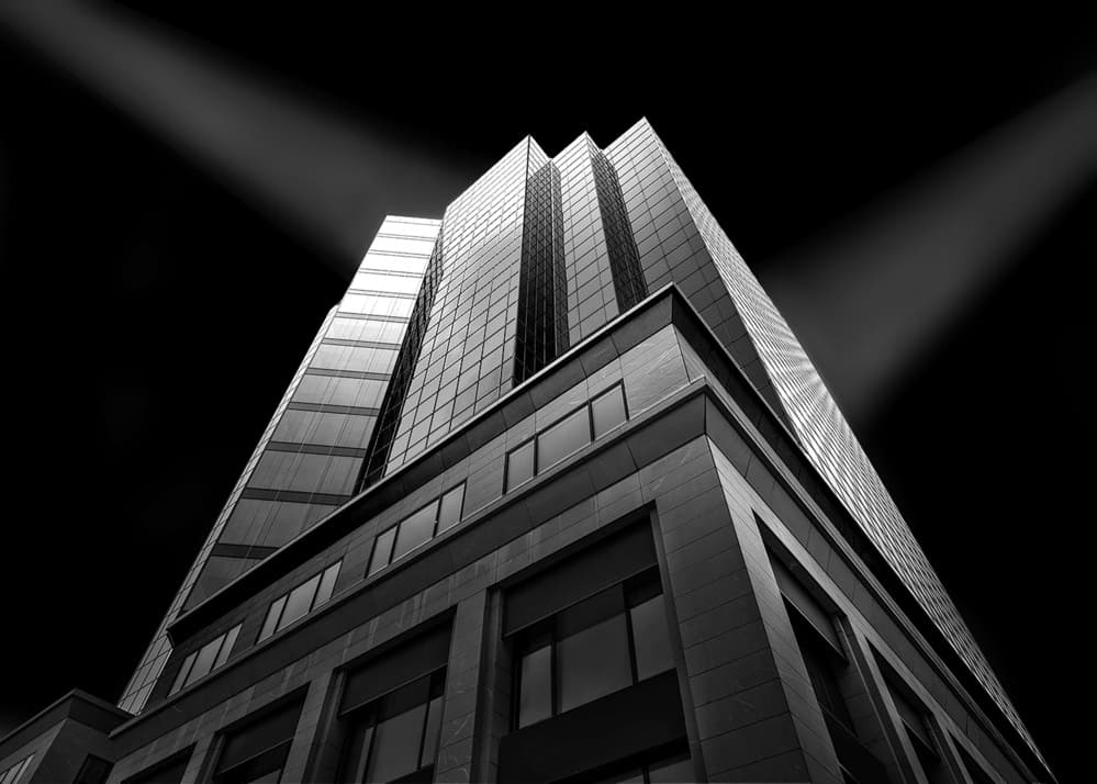 Skyscraper Light Beams by Louie Luo — canvas wall art