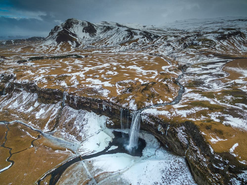 Winter Mountain Waterfall by Marc Pelissier — canvas wall art