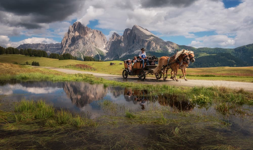 Mountain Carriage Reflection by Ales Krivec — canvas wall art