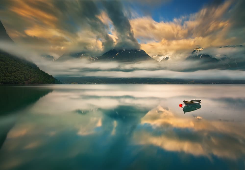 Misty Mountain Lake Reflection by Krzysztof Browko — canvas wall art
