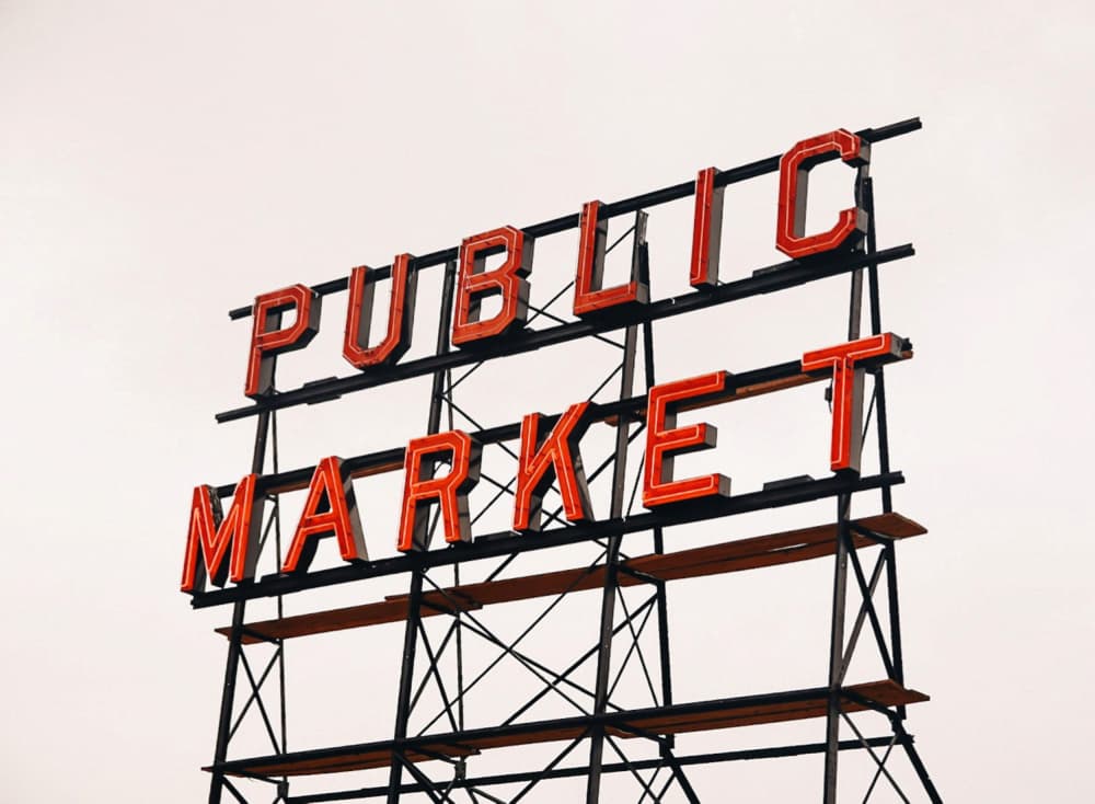 Public Market Neon Sign by Del Mundo Imagery — canvas wall art