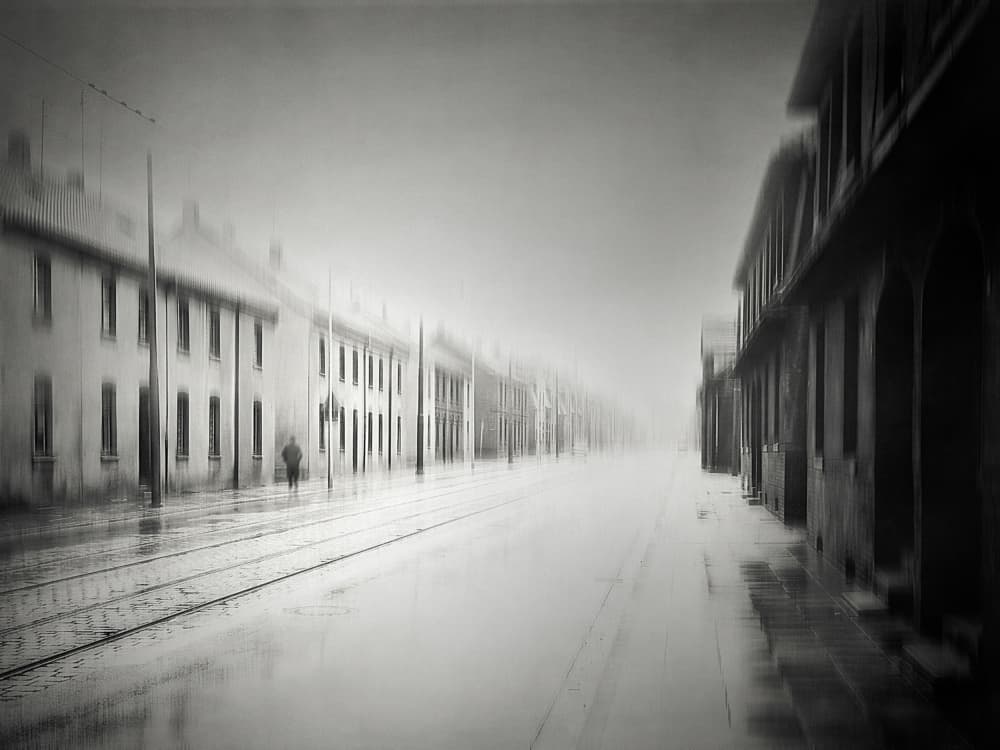 Moody Rainy City Street by Holger Droste — canvas wall art