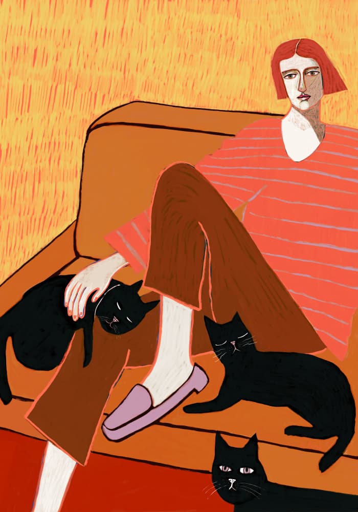 Woman and Black Cats by Sharyn Bursic — canvas wall art