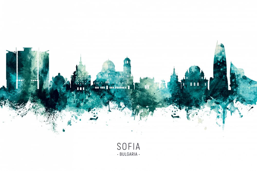 Sofia Watercolor Skyline by Michael Tompsett — canvas wall art