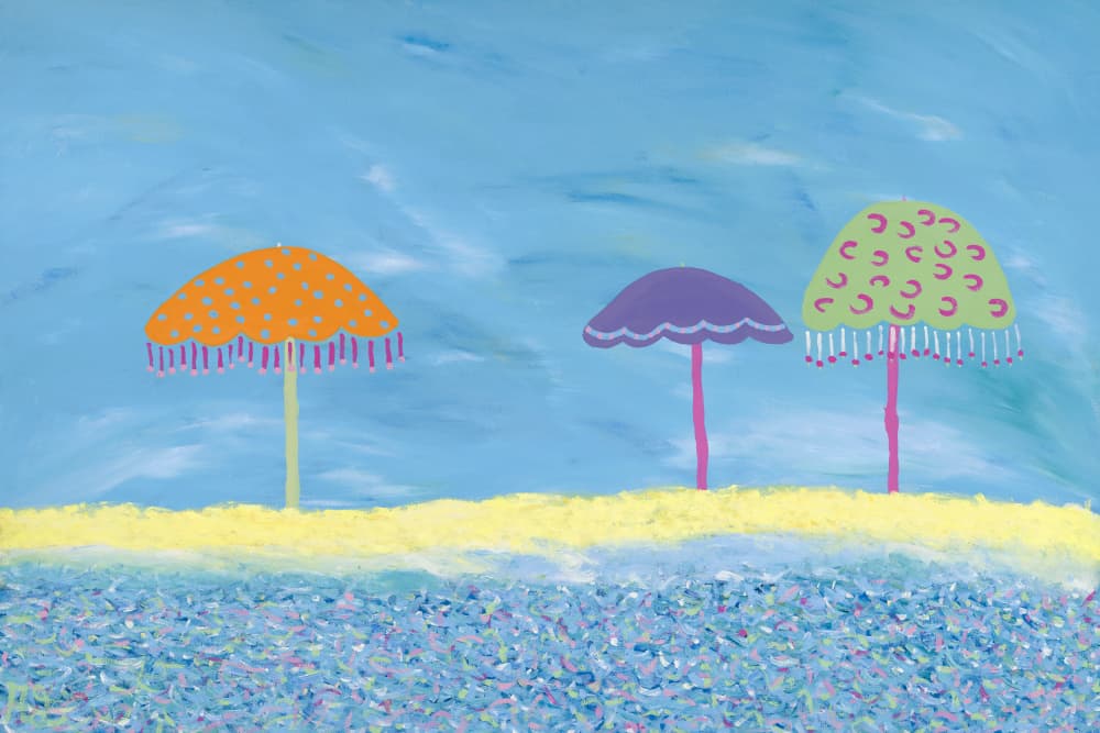 Colorful Beach Umbrellas by Helen Joynson — canvas wall art