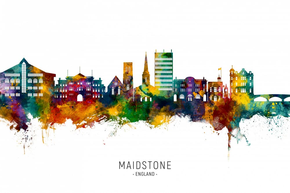 Vibrant Maidstone Cityscape by Michael Tompsett — canvas wall art