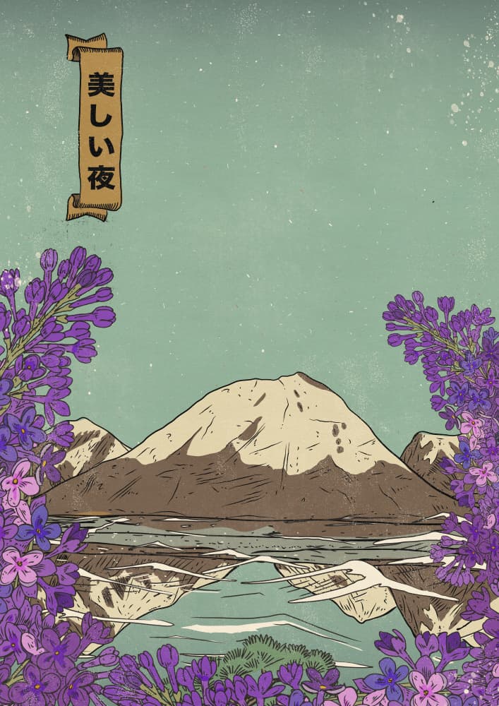 Mount Fuji Lilac Night by Nicholas — canvas wall art