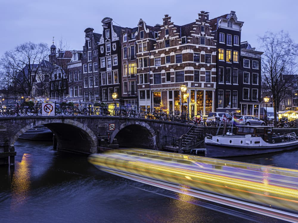 Amsterdam Canal Light Trails by Henk Goossens — canvas wall art