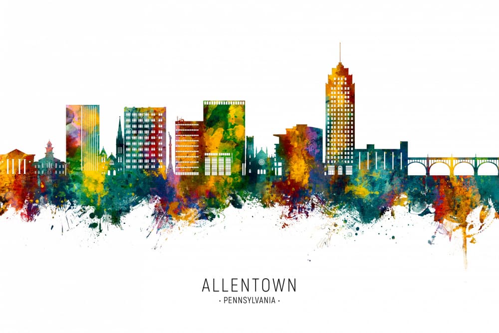 Vibrant Allentown Skyline by Michael Tompsett — canvas wall art