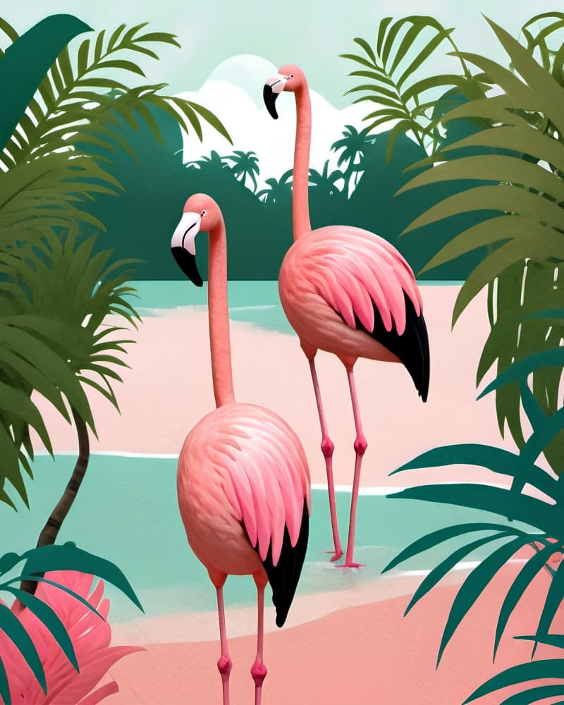Pink Flamingos Tropical Beach by Kintsugi99 — canvas wall art