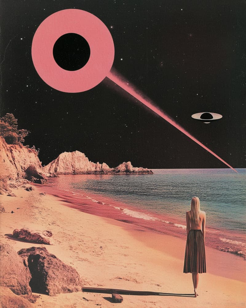 Pink UFO Beach Night by Samantha Hearn — canvas wall art