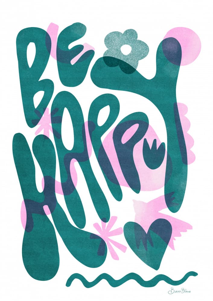 Be Happy Joyful Abstract by Baroo Bloom — canvas wall art