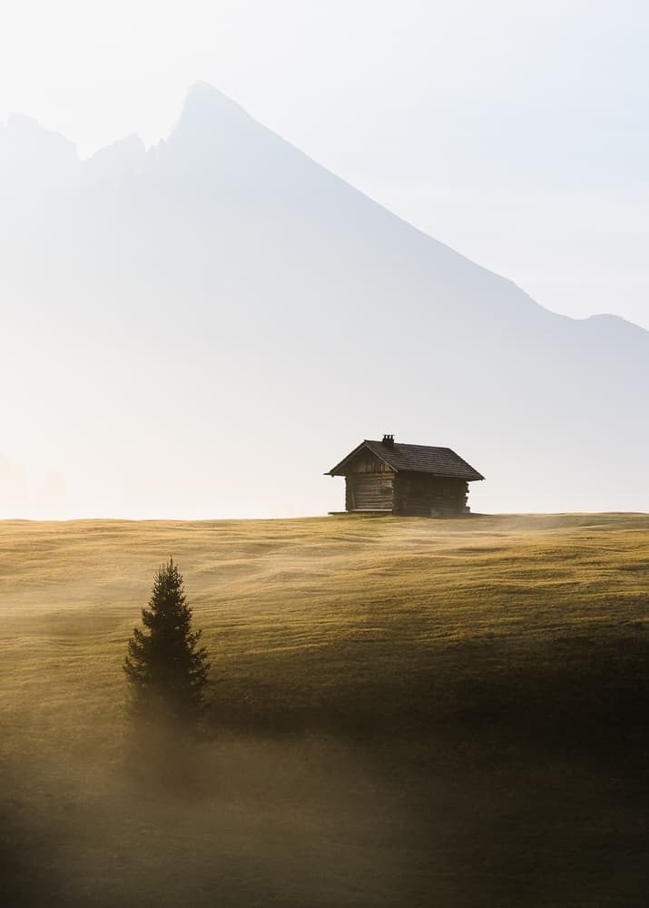 Misty Mountain Cabin by Burim Muqa — canvas wall art