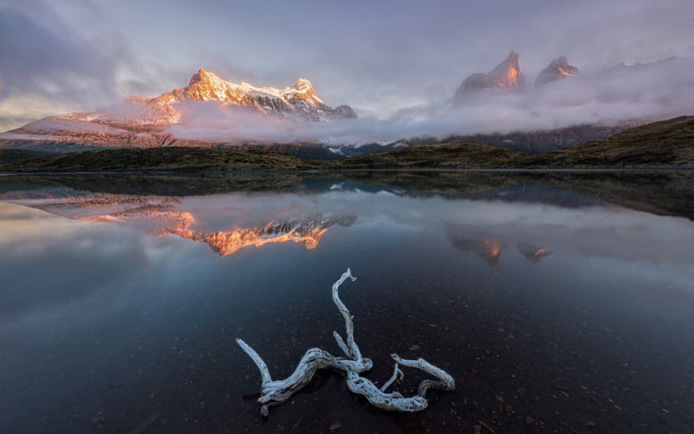 Golden Patagonia Reflection by John J. Chen — canvas wall art