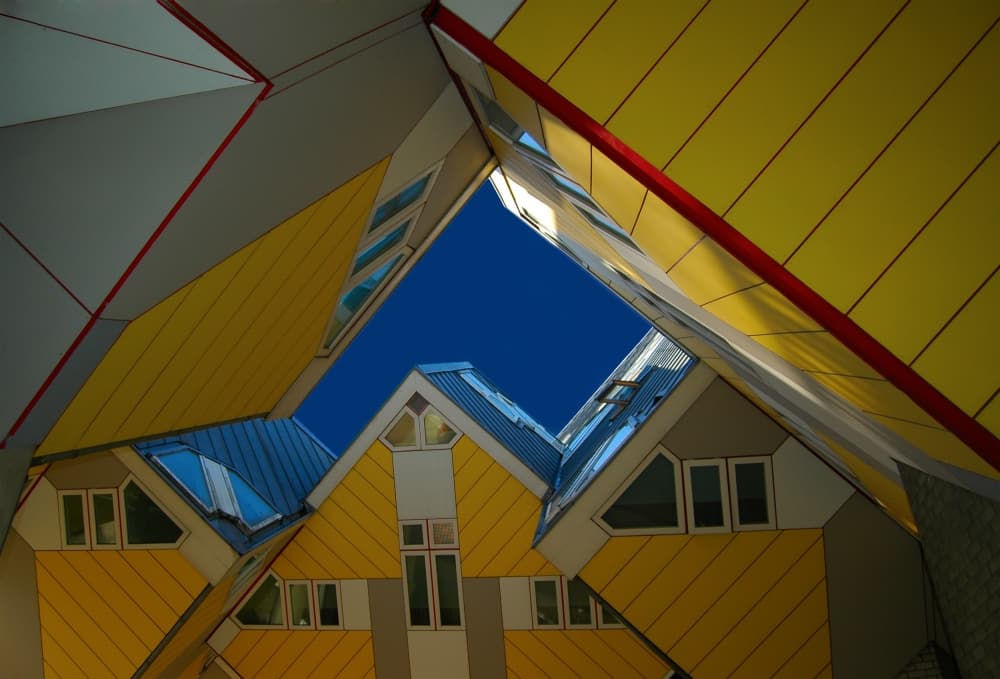 Playful Yellow Cube Houses by Jacek Stefan — canvas wall art