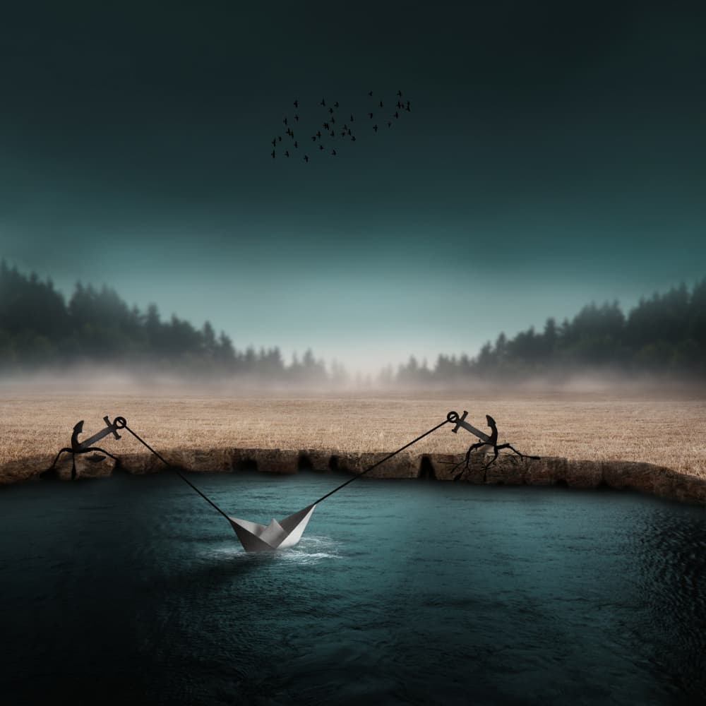 Trapped Paper Boat by Hadi Malijani (Malenjani) — canvas wall art