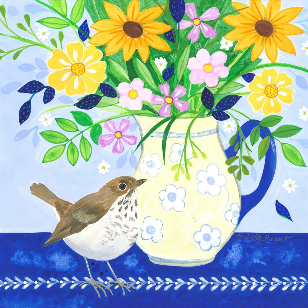 Thrush and Bouquet by Isabelle Brent — canvas wall art