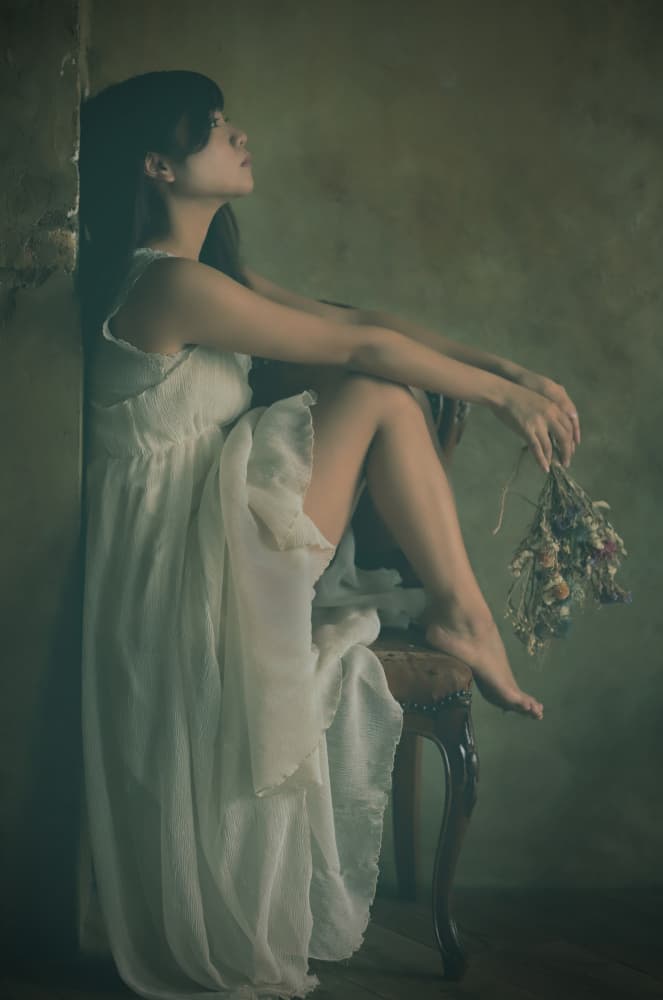 Serene Woman Dried Flowers by Blue_Rose — canvas wall art