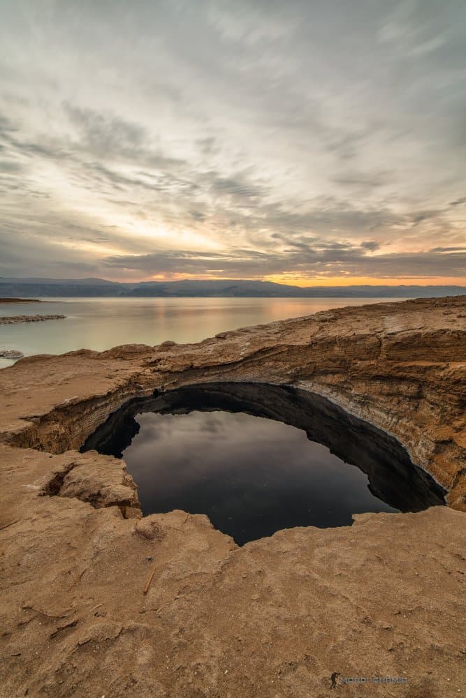 Dead Sea Sinkhole Sunset by mordi — canvas wall art