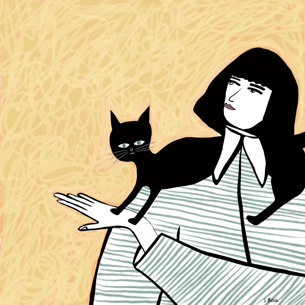 Elegant Woman Black Cat by Sharyn Bursic — canvas wall art