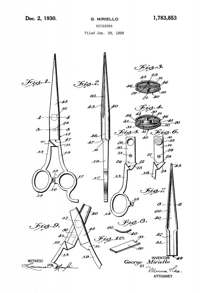 Vintage Scissor Patent Drawing by Andreas Magnusson — canvas wall art