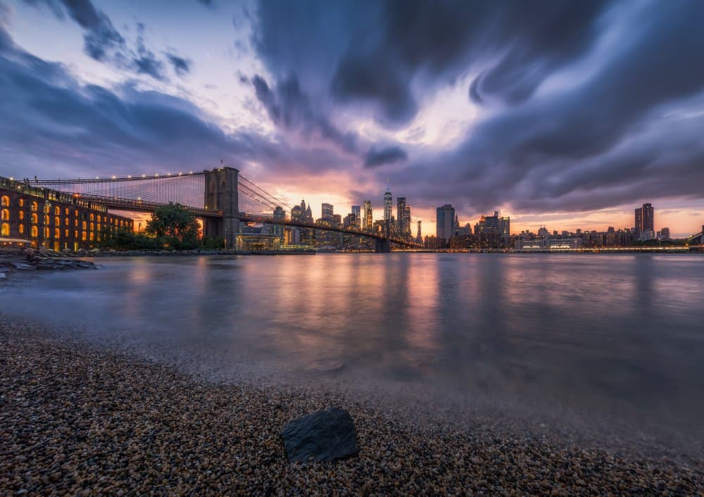 Brooklyn Bridge Twilight Glow by Johnny Chen — canvas wall art