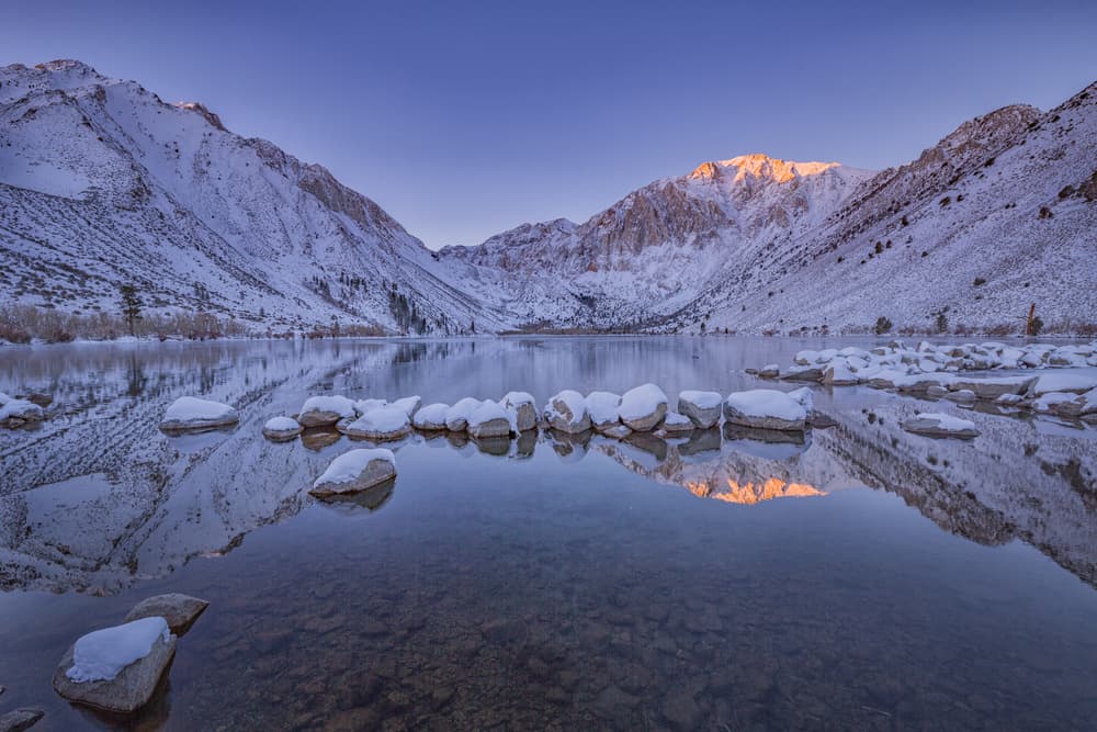 Winter Mountain Lake Sunrise by April Xie — canvas wall art