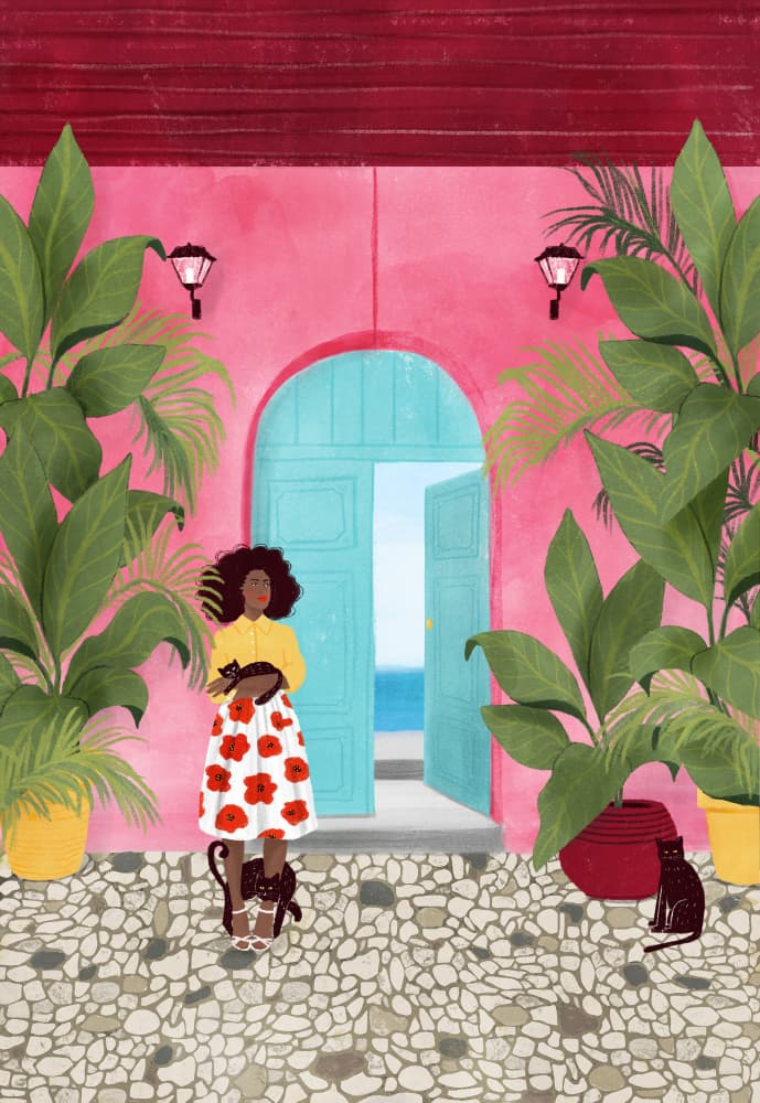 Tropical House with Cats by Maja Tomljanovic — canvas wall art