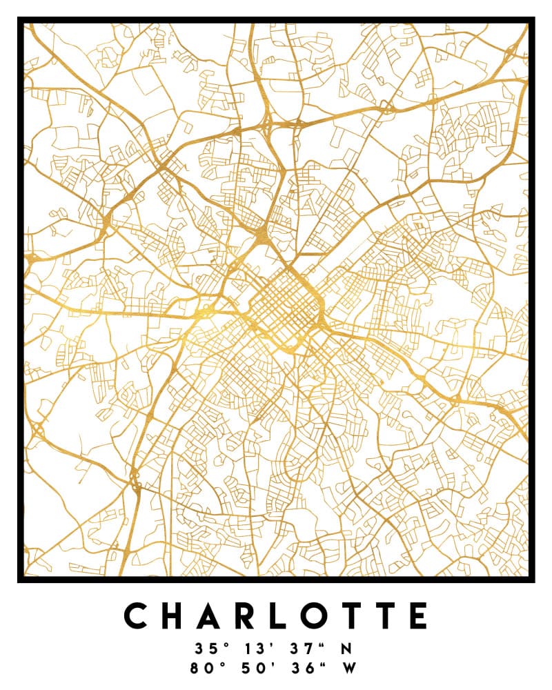 Charlotte Gold City Map by Emiliano Deificus — canvas wall art