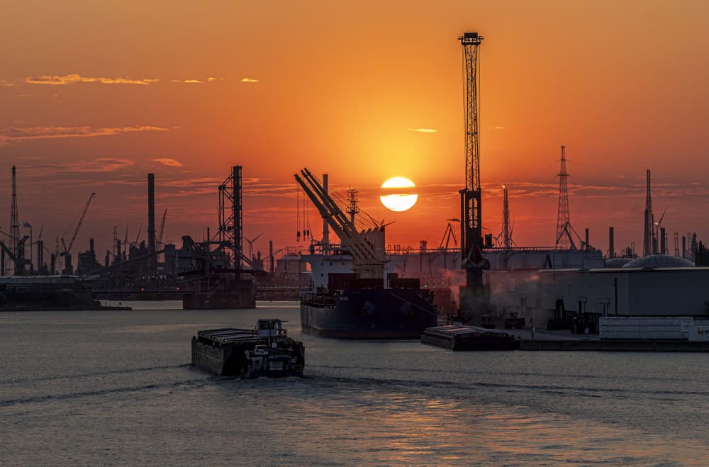Golden Industrial Port Sunset by erwin hodister — canvas wall art