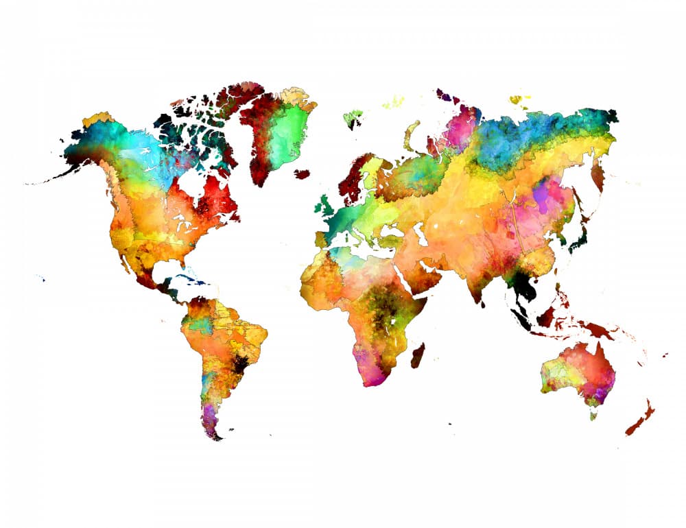 Colorful World Map by Justyna Jaszke — canvas wall art