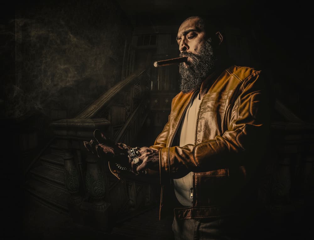 Bearded Man Smoking Cigar by gNo — canvas wall art