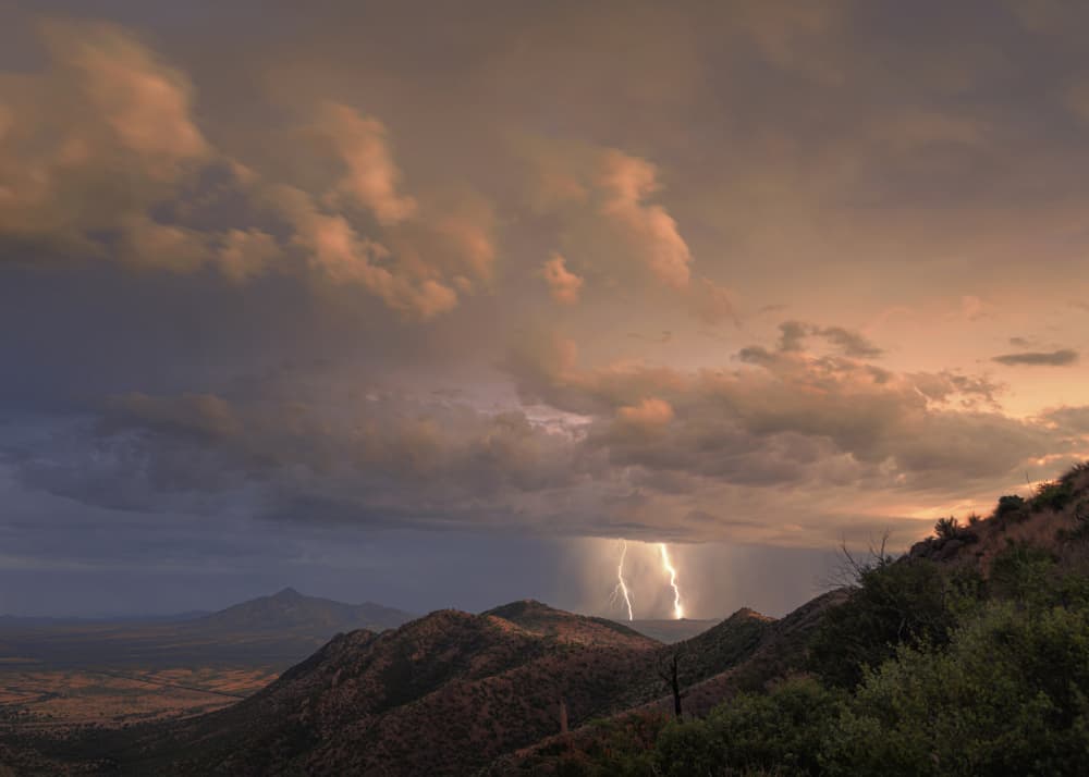 Lightning Over Desert Mountains by Gary Perlow — canvas wall art