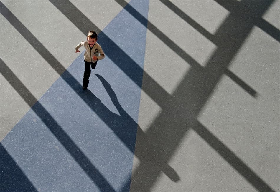 Joyful Boy Running Shadows by Jef Van den Houte — canvas wall art