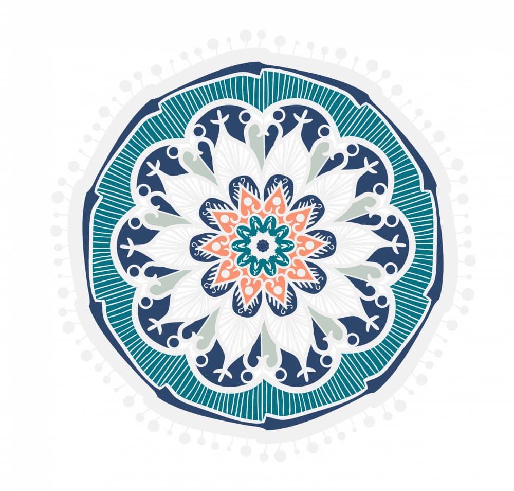 Teal Peach Mandala Design by Marika Barsrsind — canvas wall art