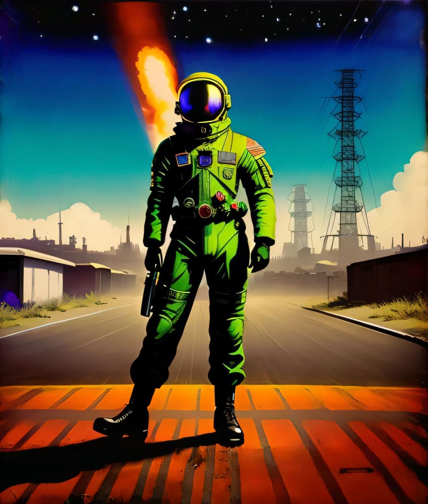 Green Astronaut City by Cicero Spin — canvas wall art