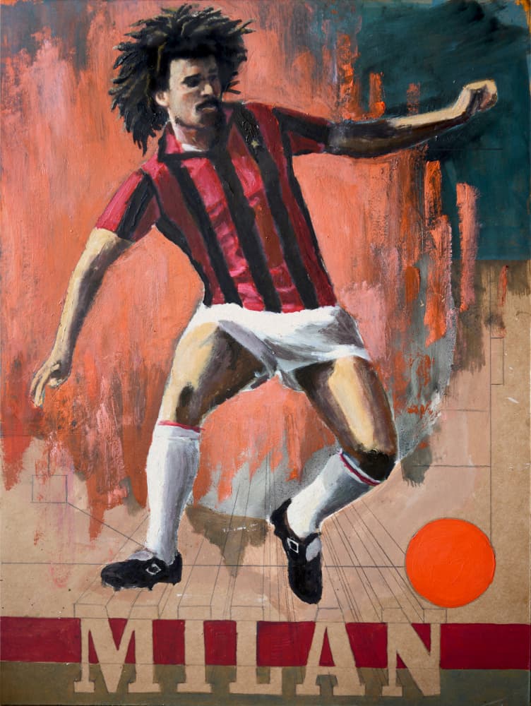 Dynamic Footballer in Red Stripes by David Diehl — canvas wall art