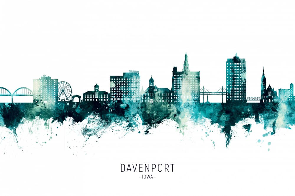 Davenport Iowa Skyline by Michael Tompsett — canvas wall art