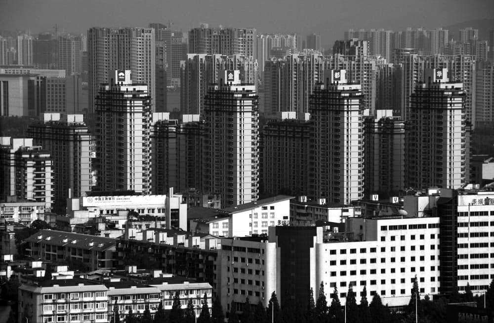 Monochrome City Towers by Jacek Stefan — canvas wall art