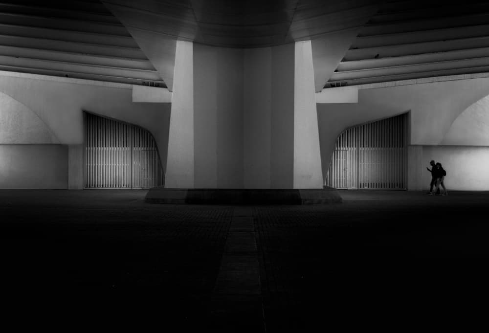 Monochrome Urban Passage by Olavo Azevedo — canvas wall art
