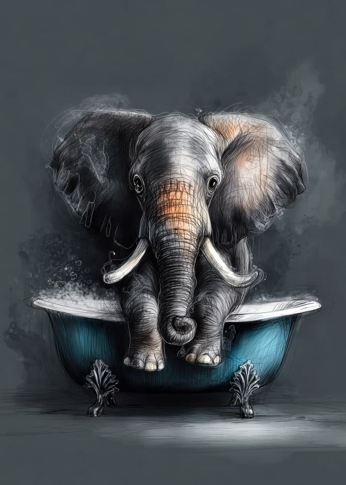 Elephant Bathtub Bliss by Justyna Jaszke — canvas wall art