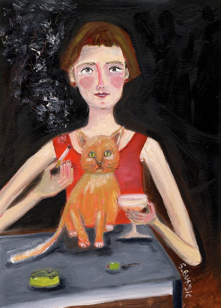 Woman Cat Cocktail Night by Sharyn Bursic — canvas wall art