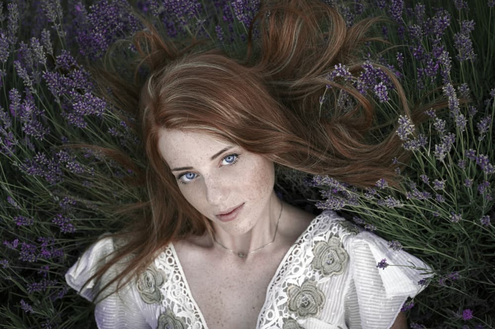 Redhead in Lavender Field by Cristian Sartori — canvas wall art