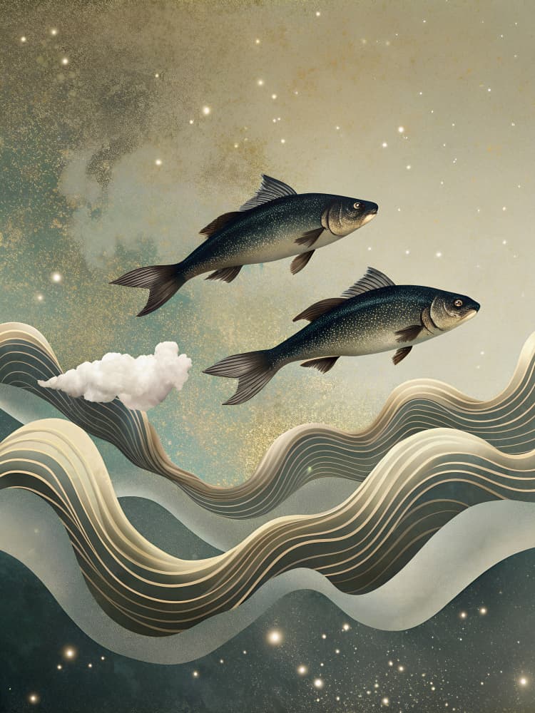 Fish Among Golden Waves by Miguel Bruzual — canvas wall art